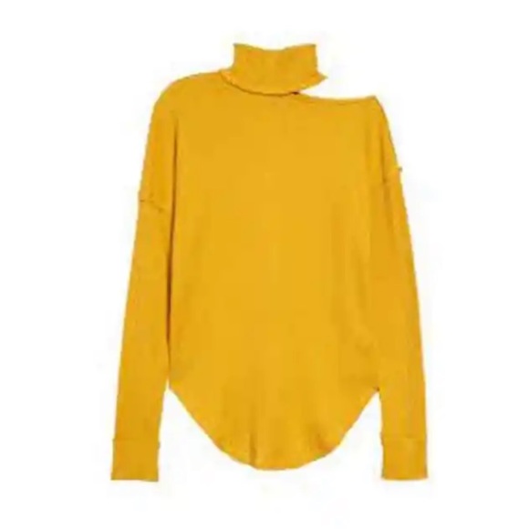 Free People Just For You Cutout Thermal Turtleneck Top in Yellow Size Medium - Picture 1 of 7